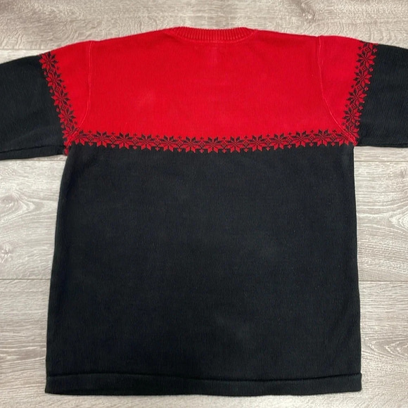 Eddie Bauer Vintage Black Red Nordic Snowflake Cotton Crewneck Sweater S - Picture 14 of 16
